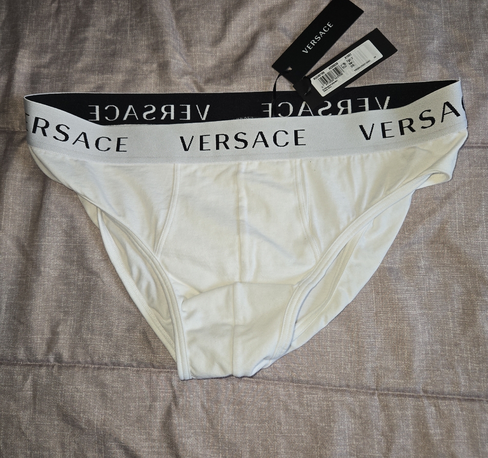 Versace White Cotton Logo Briefs with Black Waistband
